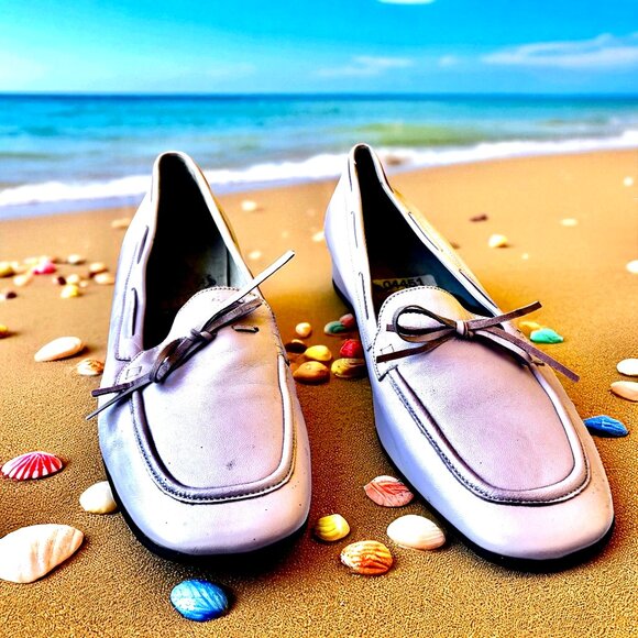 Amalfi Pale Pink Leather Loafer Flat Bow Moc Lacing Vtg 90's Womens 10 as is - Picture 2 of 15